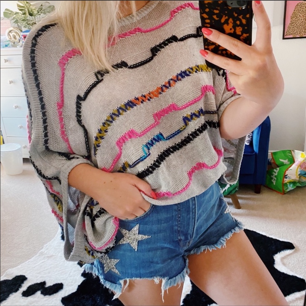 NWT Easel Rainbow Sknit Stripe Poncho Sweater